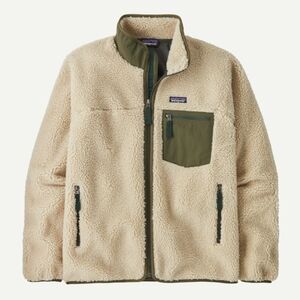 Patagonia Men's Cream and Green Fleece Jacket